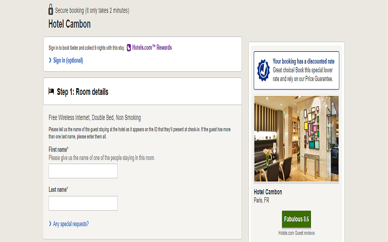 اقدامات رزرو هتل از Hotels.com