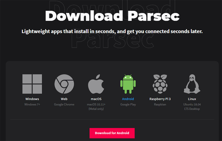 نصب اپلیکیشن Parsec