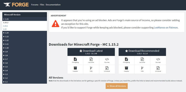نصب حالت های ماینکرافت (Minecraft) فورج