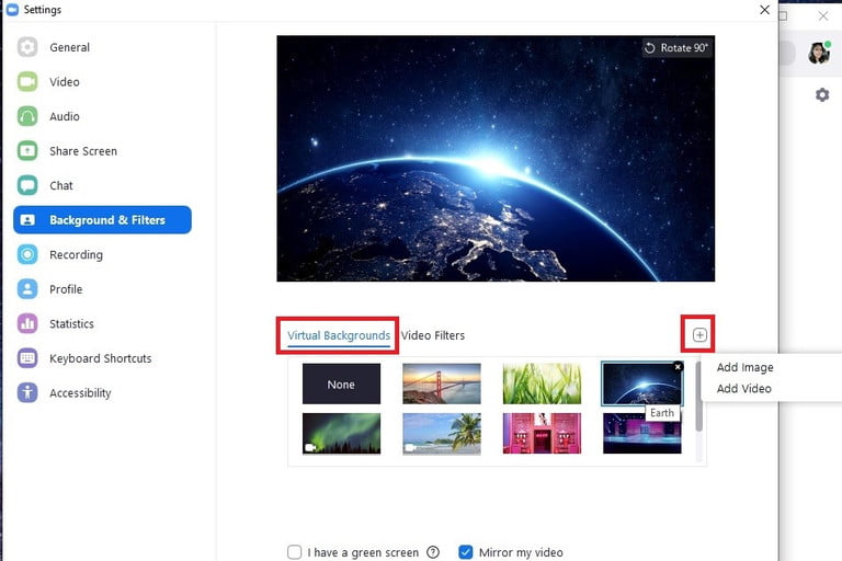 بک گراند برنامه ی Zoom فیلتر