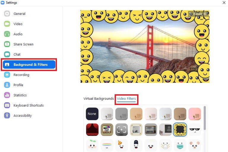 تغییر بک گراند برنامه ی Zoom افزودن فیلتر