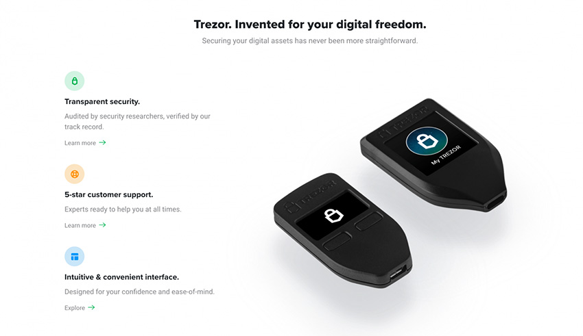 trezor بهترین کیف پول های کاردانو (ADA)