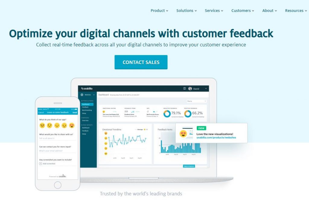 بهترین نرم افزارهای تجربه مشتری usabilla سایت