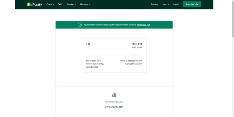  طراحی کارت ویزیت در Shopify