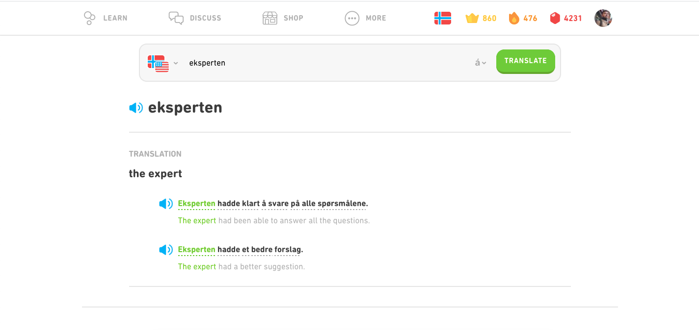 از دیکشنری Duolingo استفاده کنید