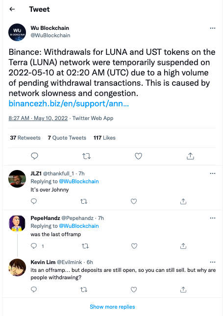 مشکل در برداشت LUNA از بایننس