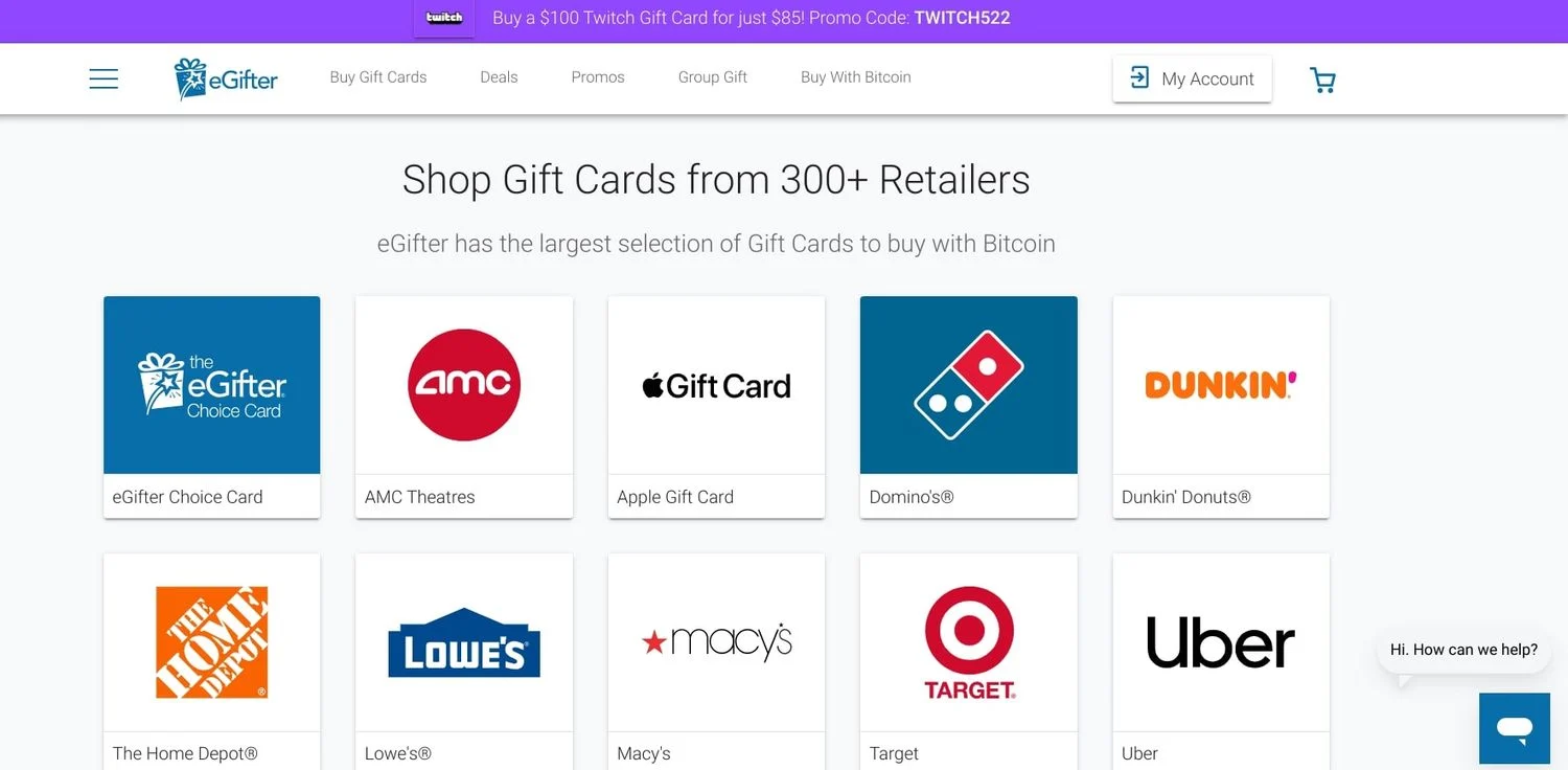خرید کارت هدیه با ارز دیجیتال: eGifter