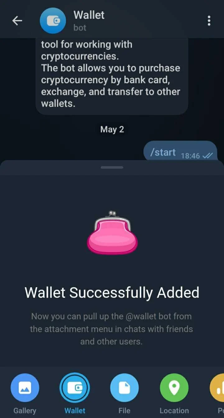 خرید یا واریز کریپتو در تلگرام