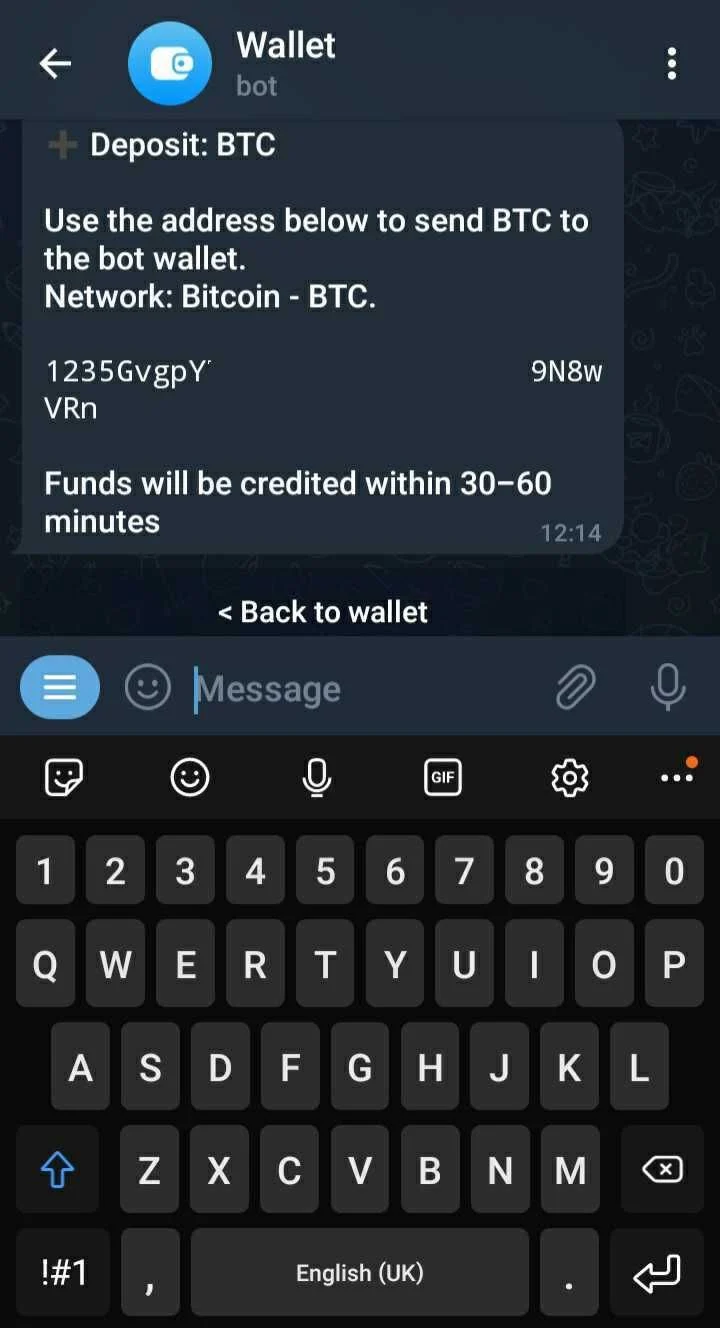 خرید یا واریز کریپتو در تلگرام