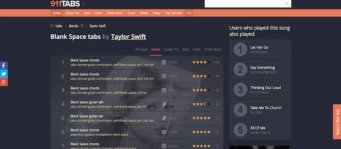 سایت برای آموزش گیتار: 911Tabs