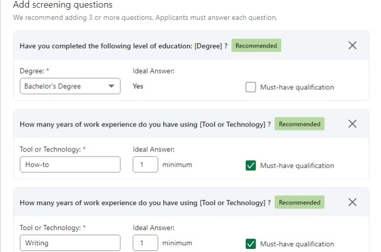بخش Add screening questions