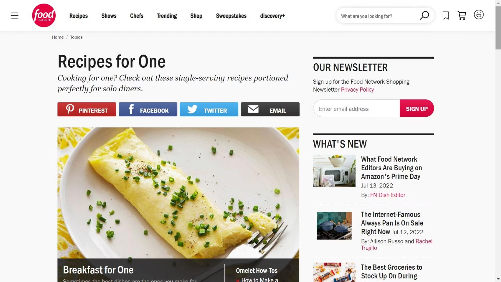Recipes for One by the Food Network