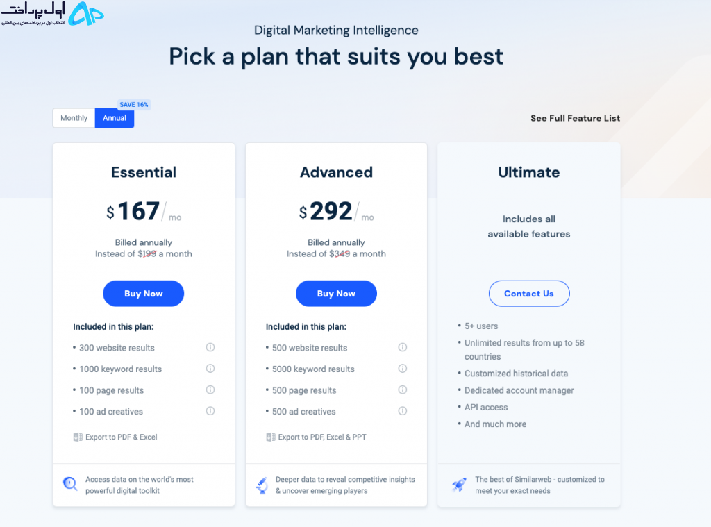 پرداخت در سایت similarweb